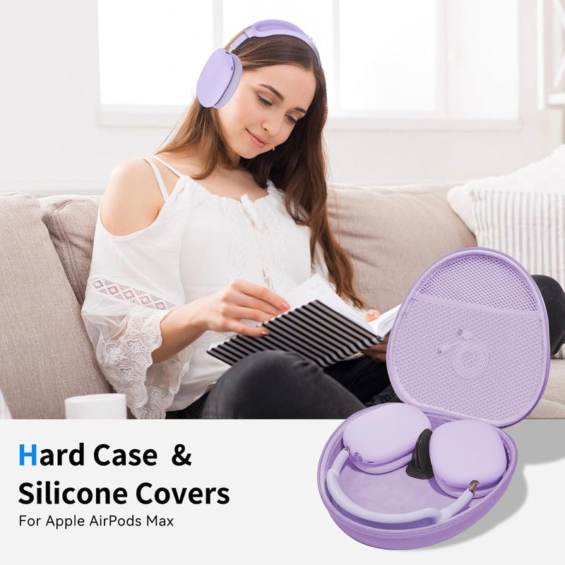 MINDRESY Hard Case for AirPods Max Supports Sleep Mode, Travel Carrying Headphone Case with AirPods Max Silicone Earpad Case/Ear Cups/Headband Cover, AirPod Max Protective Portable Storage Bag (Pastel Lilac) - Image 2